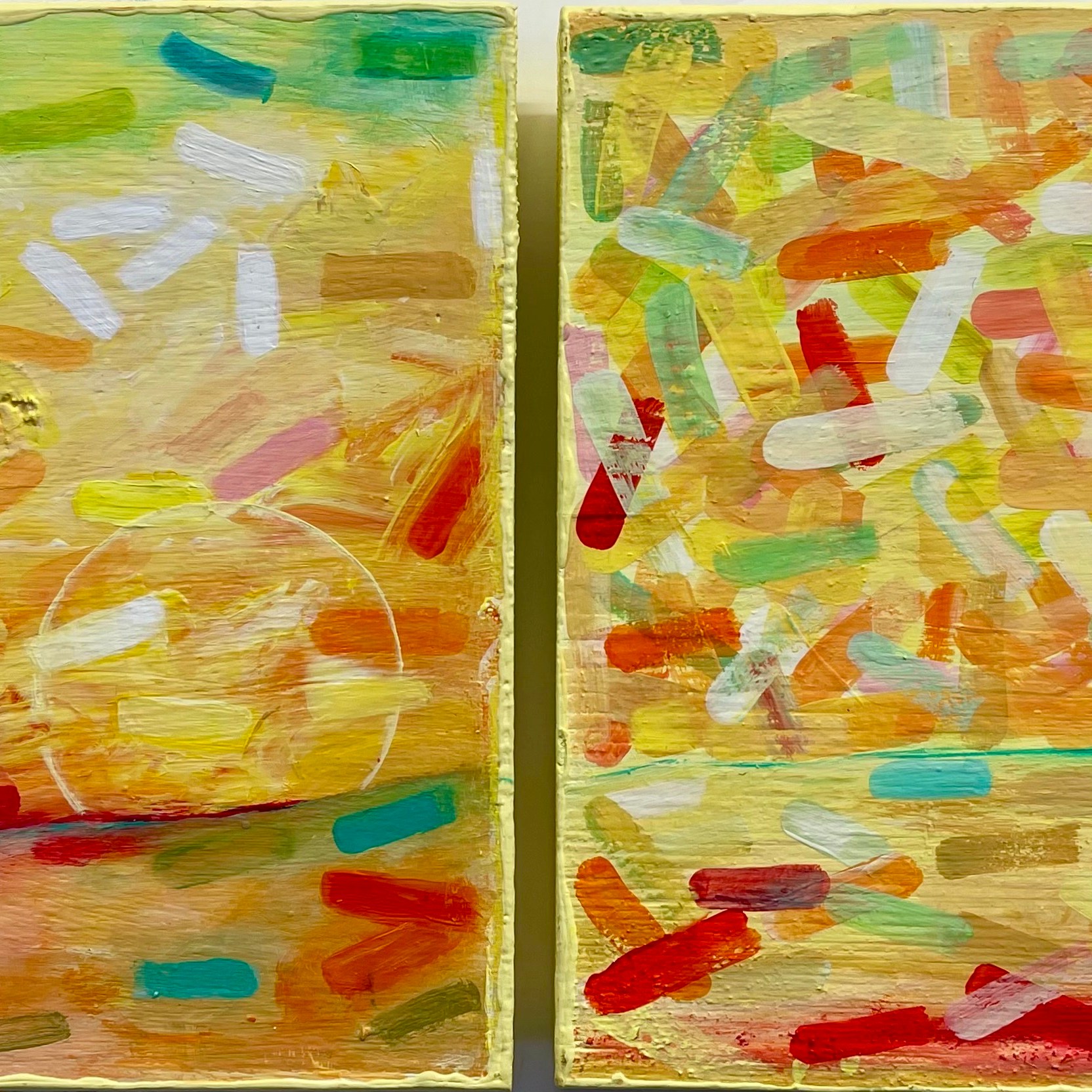 2112-09_2021 diptyque, acrylique sur bois brut 23x23 1/2x4cm (9x9 1/4x1 1/2po)