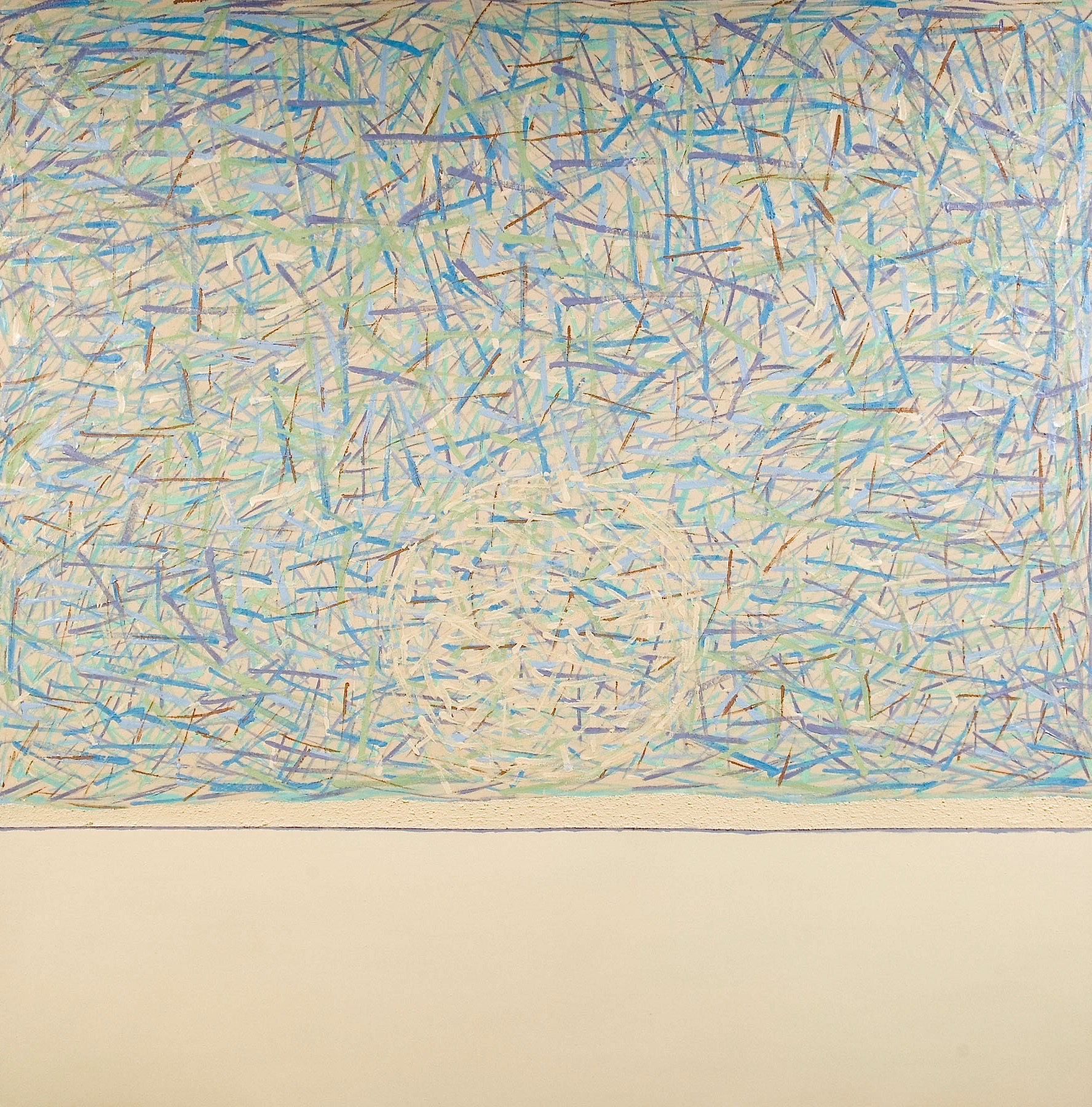 Acrylique, sable sur toile
107 x 107 cm, (42 x 42 po)